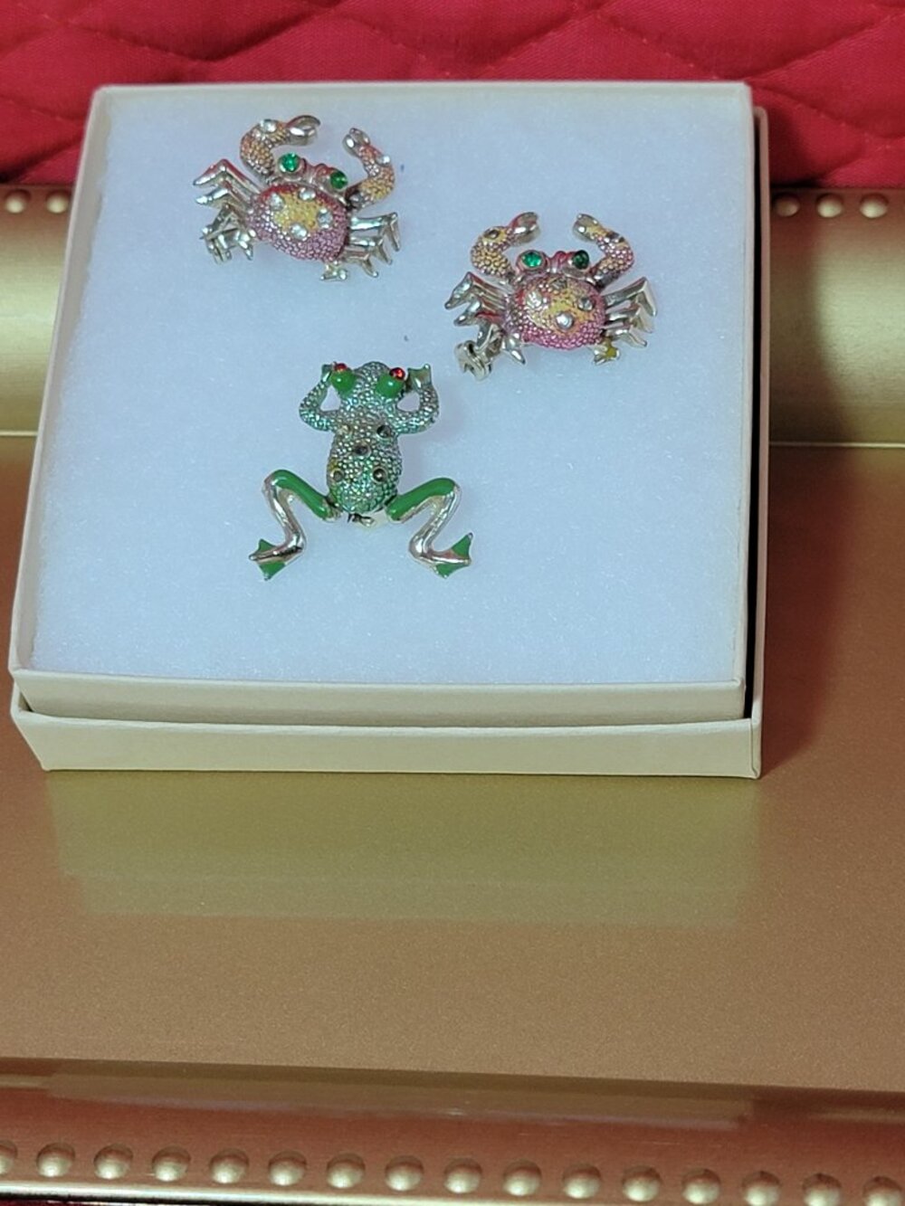 Vintage Jeweled Crab and Frog Pins with Movable Legs